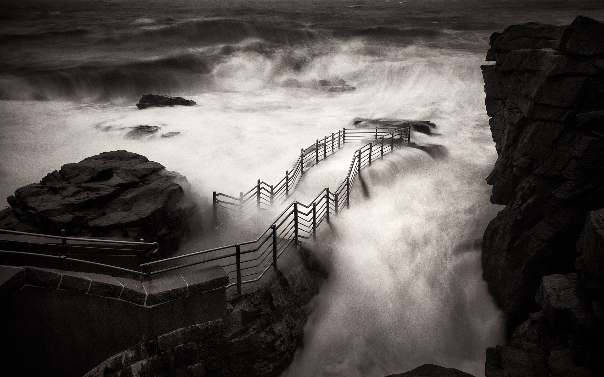 path, Trail, Bw, Ocean, Timelapse, Rocks, Stones Wallpaper