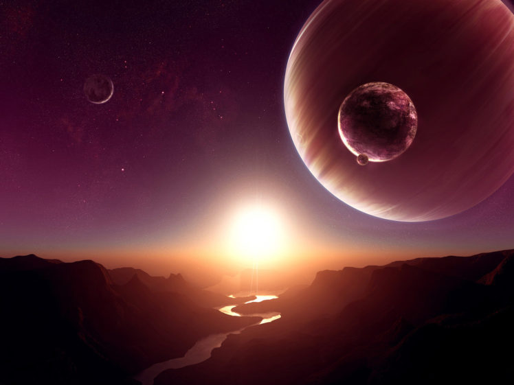 alien, Landscape, Planet, Stars, Sunlight, River HD Wallpaper Desktop Background