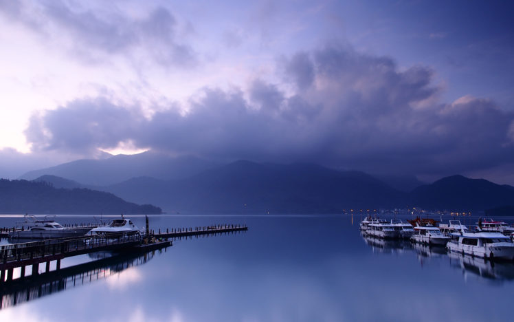 harbor, Purple, Clouds, Boats HD Wallpaper Desktop Background
