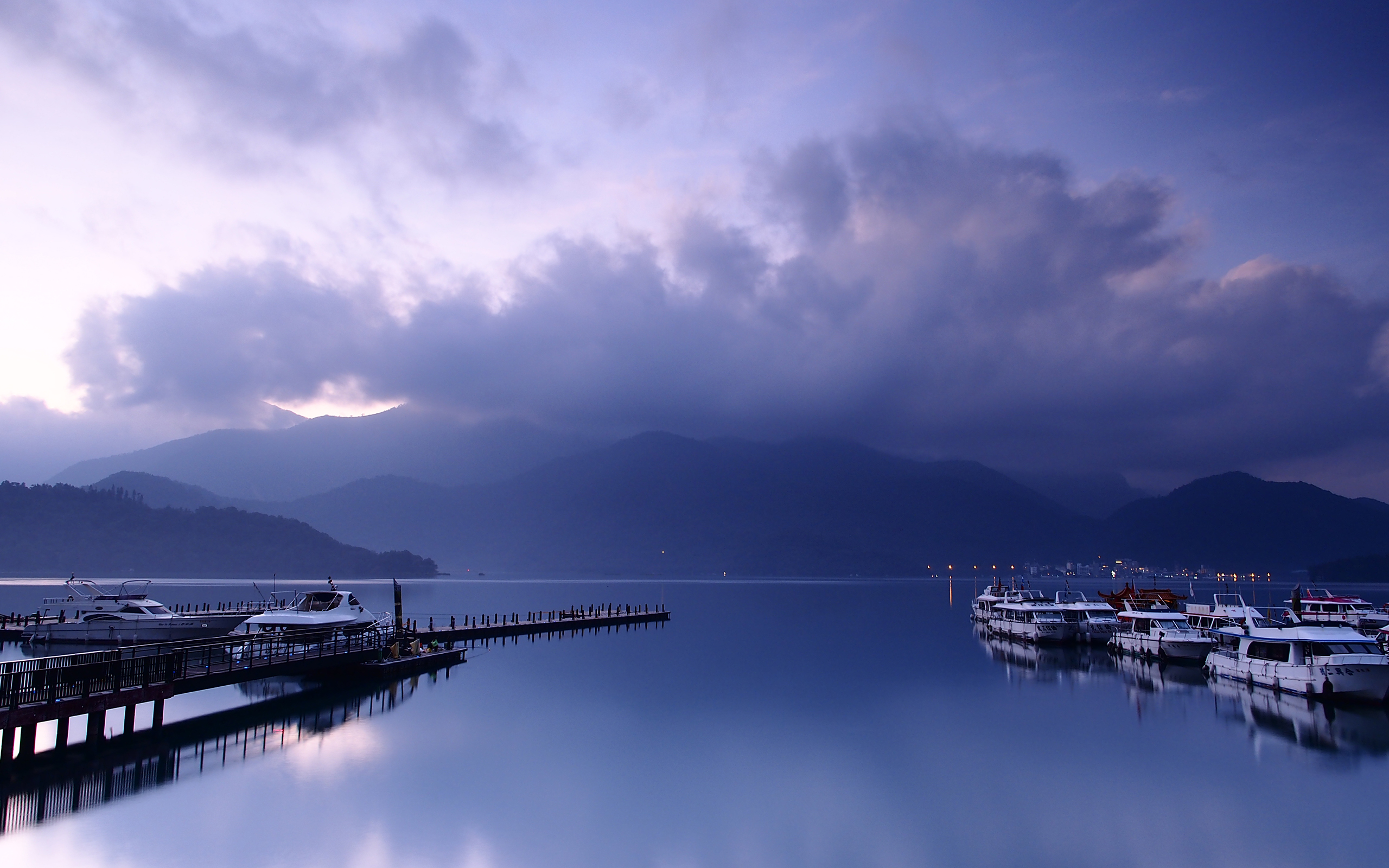 harbor, Purple, Clouds, Boats Wallpaper