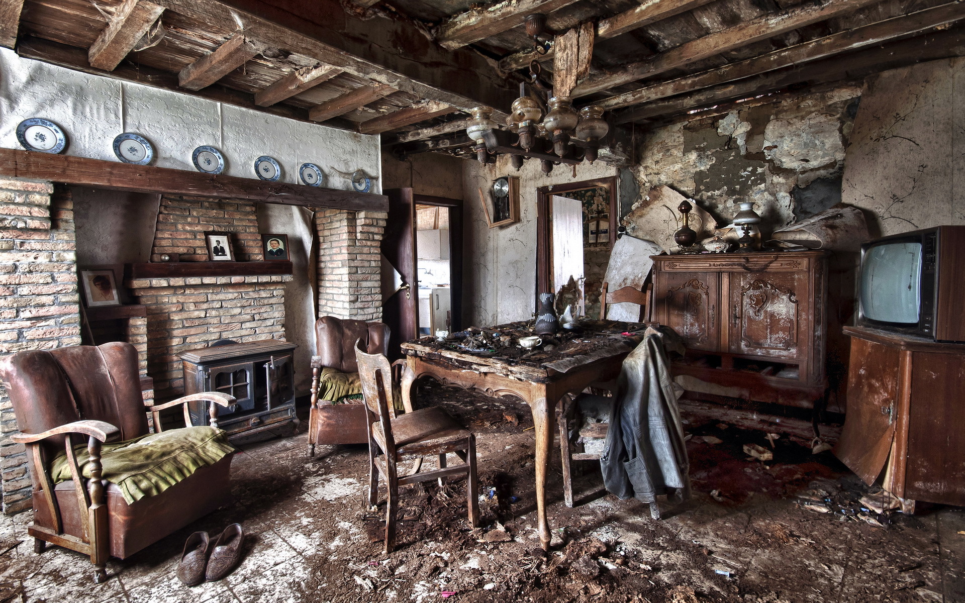 interior, Old, Table, Armchair, Room, Design, Ruins, Apocalyptic Wallpaper