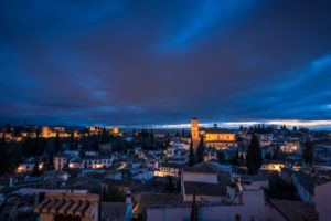 spain, Granada, Province, Architecture, Lighting, Lights, Night, Blue, Sky, Clouds