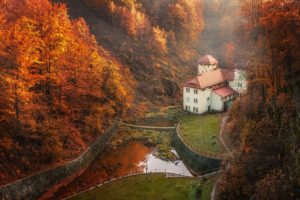autumn, House, Forest