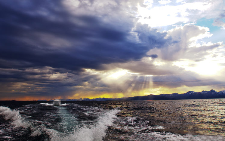 clouds, Ocean, Sunlight, Boat, Sky, Clouds HD Wallpaper Desktop Background