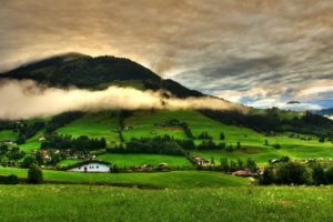 hills, Trees, Landscape, Grass, Clouds, Field, Village, Mountains, Greenery, Home, Sky