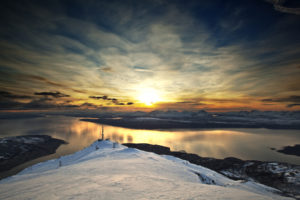 landscape, Sunset, Clouds, Lake, Mountains, Snow, Winter, Reflection
