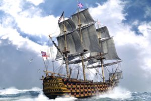 ocean, Ships, Britain, Flags, Cannons, British, Sail, Ship, Sails