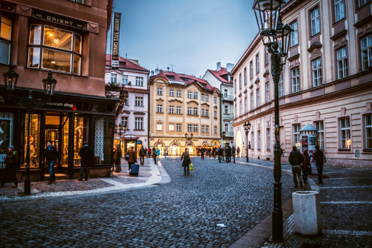 prague, Czech, Republic, Czech, Republic, City, Stare, Mesto, Evening, Houses, Buildings, People, Shopping, Lights, Pavement HD Wallpaper Desktop Background