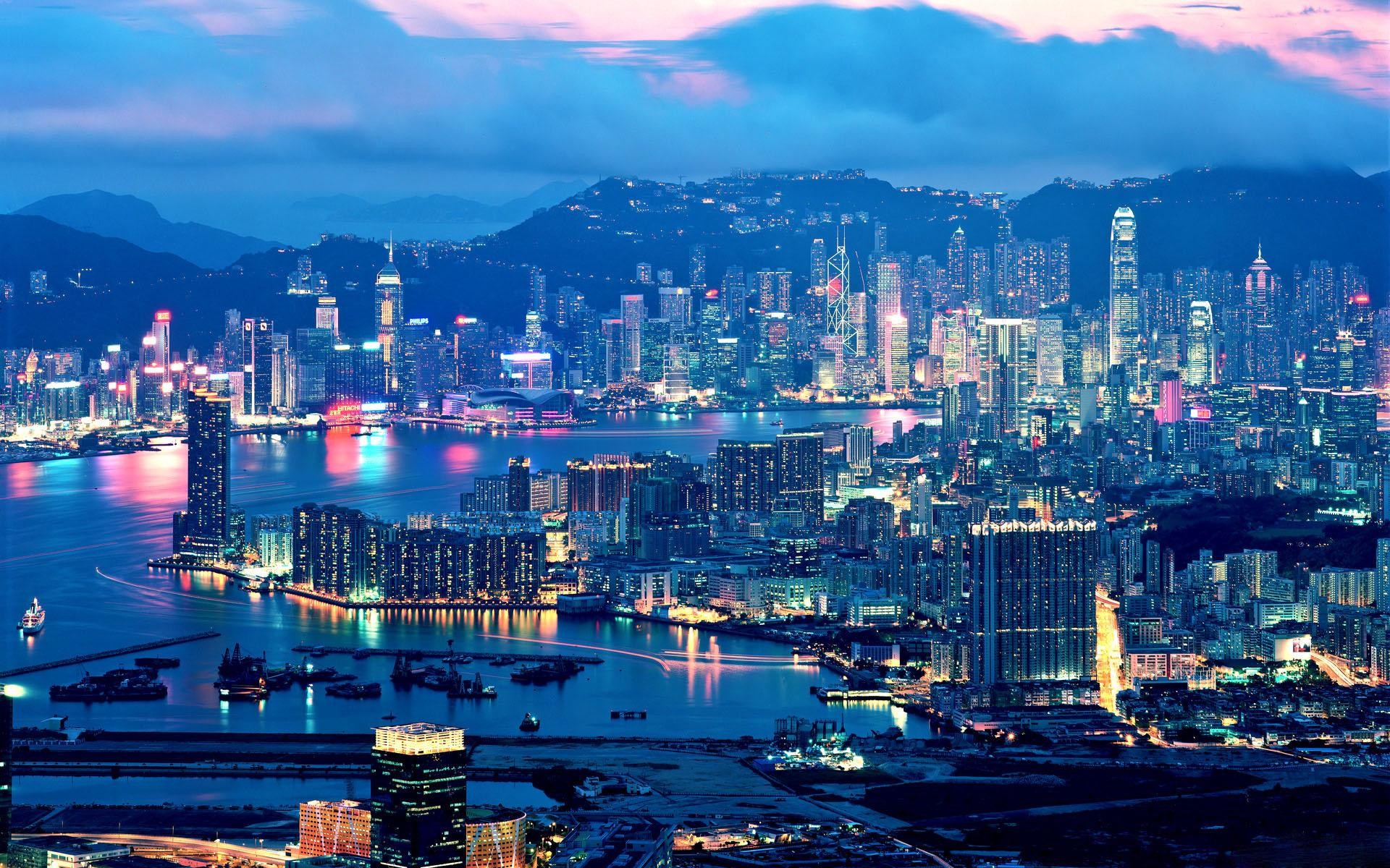 landscapes, Night, Lights, China, Hong, Kong, Cities Wallpaper