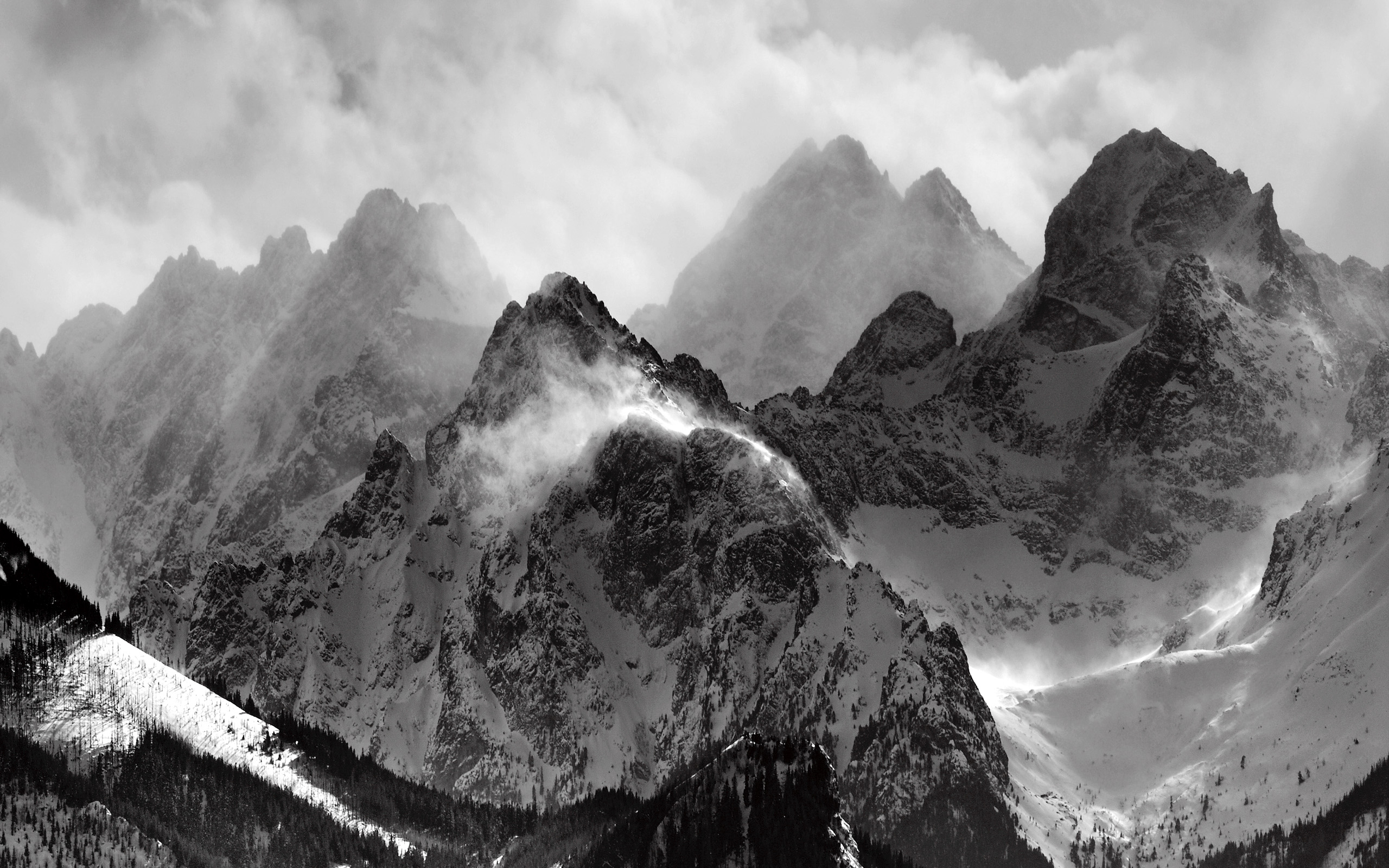 mountains, Clouds, Glacier, Grayscale, Monochrome Wallpaper