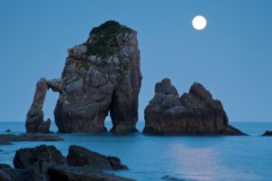 ocean, Landscapes, Night, Moon, Rocks, Moonlight