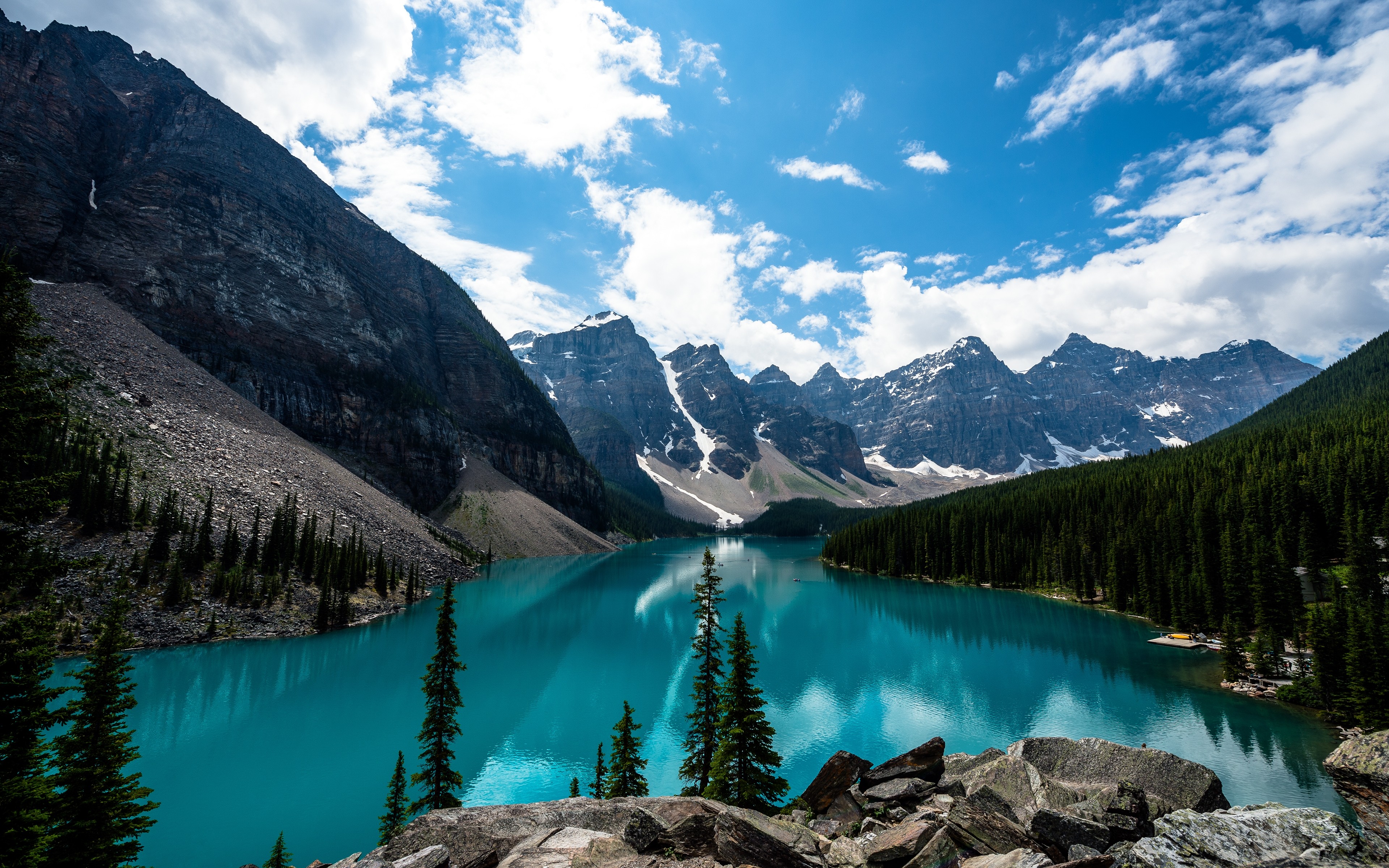 mountains, Clouds, Landscapes, Nature, Trees, Rocks, Canada, Alberta, Lakes, Lake, Luise Wallpaper