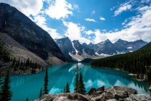 mountains, Clouds, Landscapes, Nature, Trees, Rocks, Canada, Alberta, Lakes, Lake, Luise