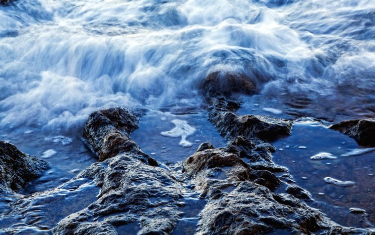 water, Waves, Rocks, Long, Exposure, Low, Tide, Focused, Sea HD Wallpaper Desktop Background