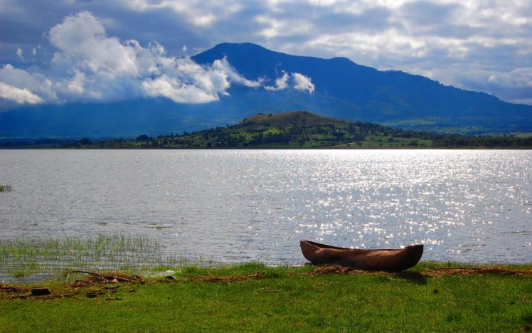 boat, Lake, Mountain, Water, Grass, Nature HD Wallpaper Desktop Background