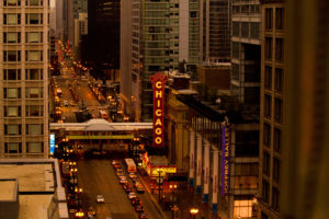 chicago, Illinois, City, Street, Skyscrapers, Buildings, Evening, Lights