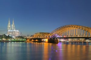 cologne, Germany, City, Night, Lights, Bridge, Cathedral, River