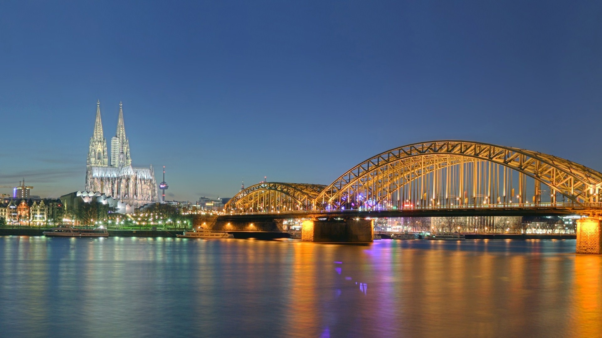 cologne, Germany, City, Night, Lights, Bridge, Cathedral, River Wallpaper