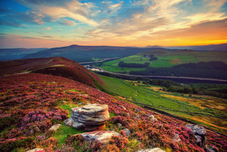 field, England, Sky, Valley, River HD Wallpaper Desktop Background