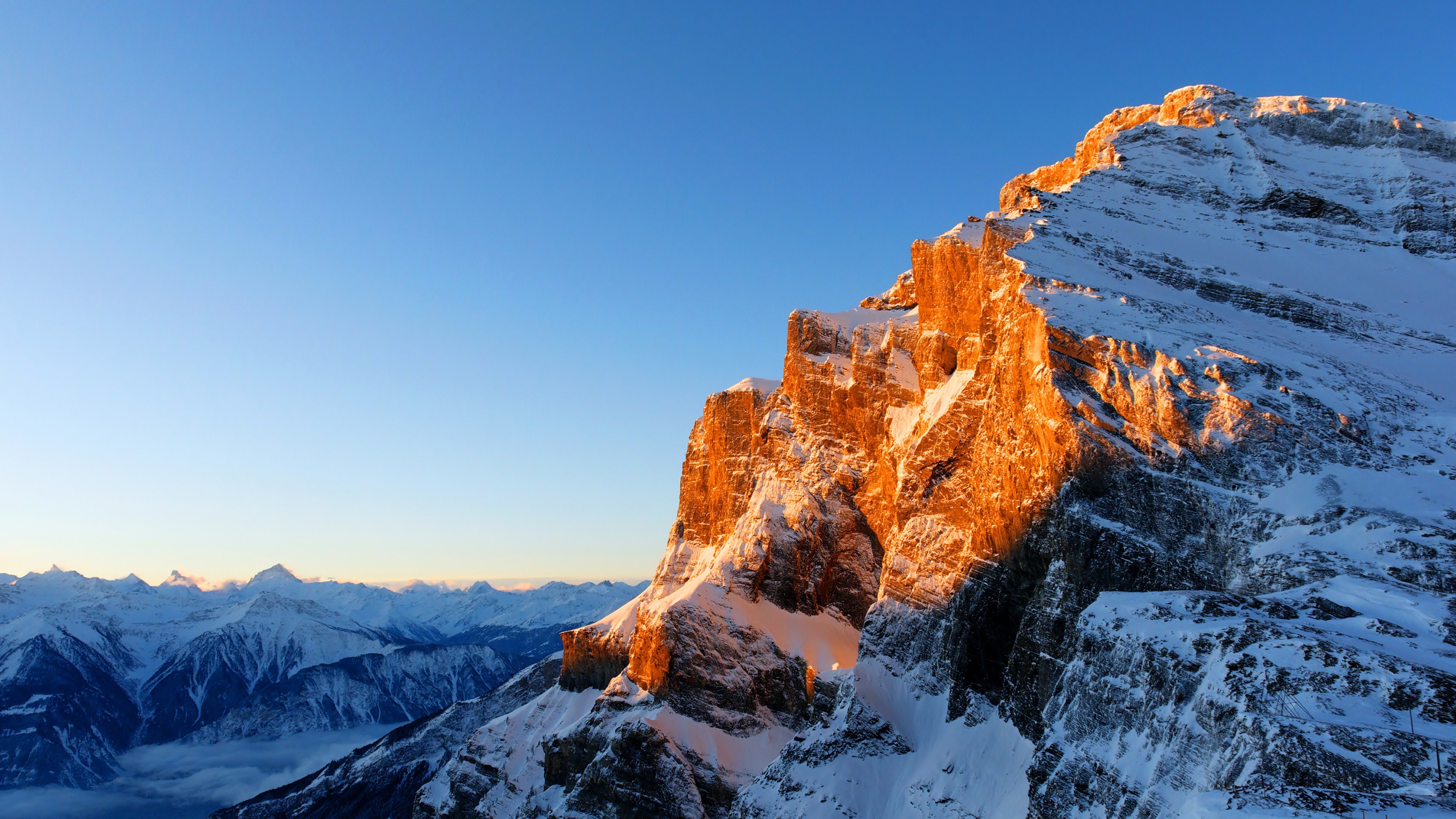 mountains, Snow, Light, Sky, Winter Wallpaper