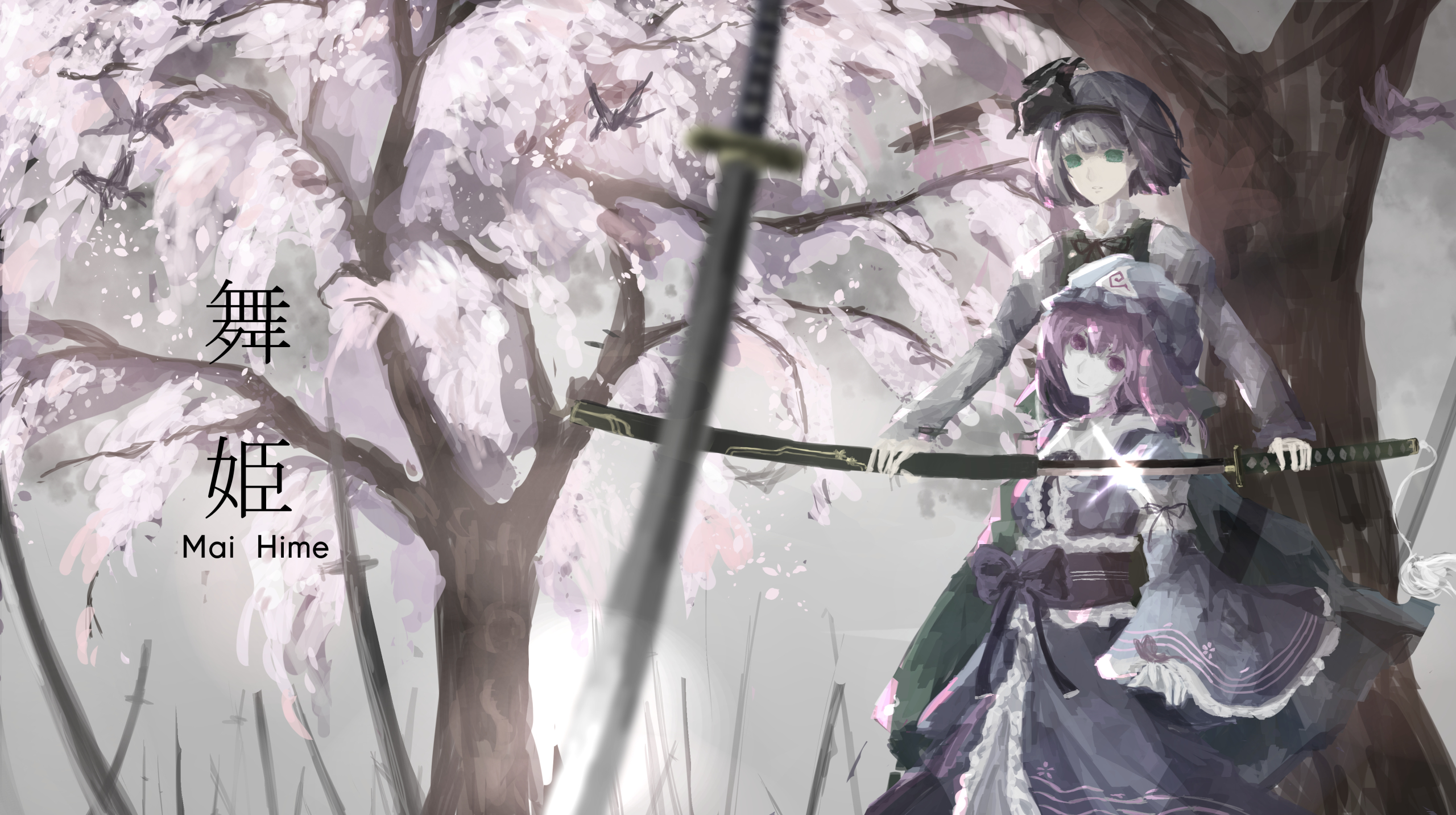 Touhou Girls Cherry Blossoms Gray Hair Green Eyes Hat Japanese