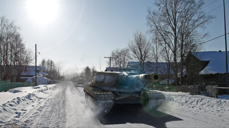 village, Winter, Snow, Tank, Military HD Wallpaper Desktop Background