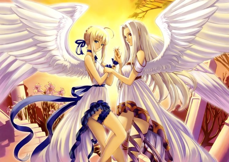 angels, Wings, Dress, Night, Saber, Fatezero, Irisviel, Von, Einzbern, Fate, Series HD Wallpaper Desktop Background