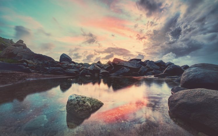sunrise, Rocks, Seascapes HD Wallpaper Desktop Background