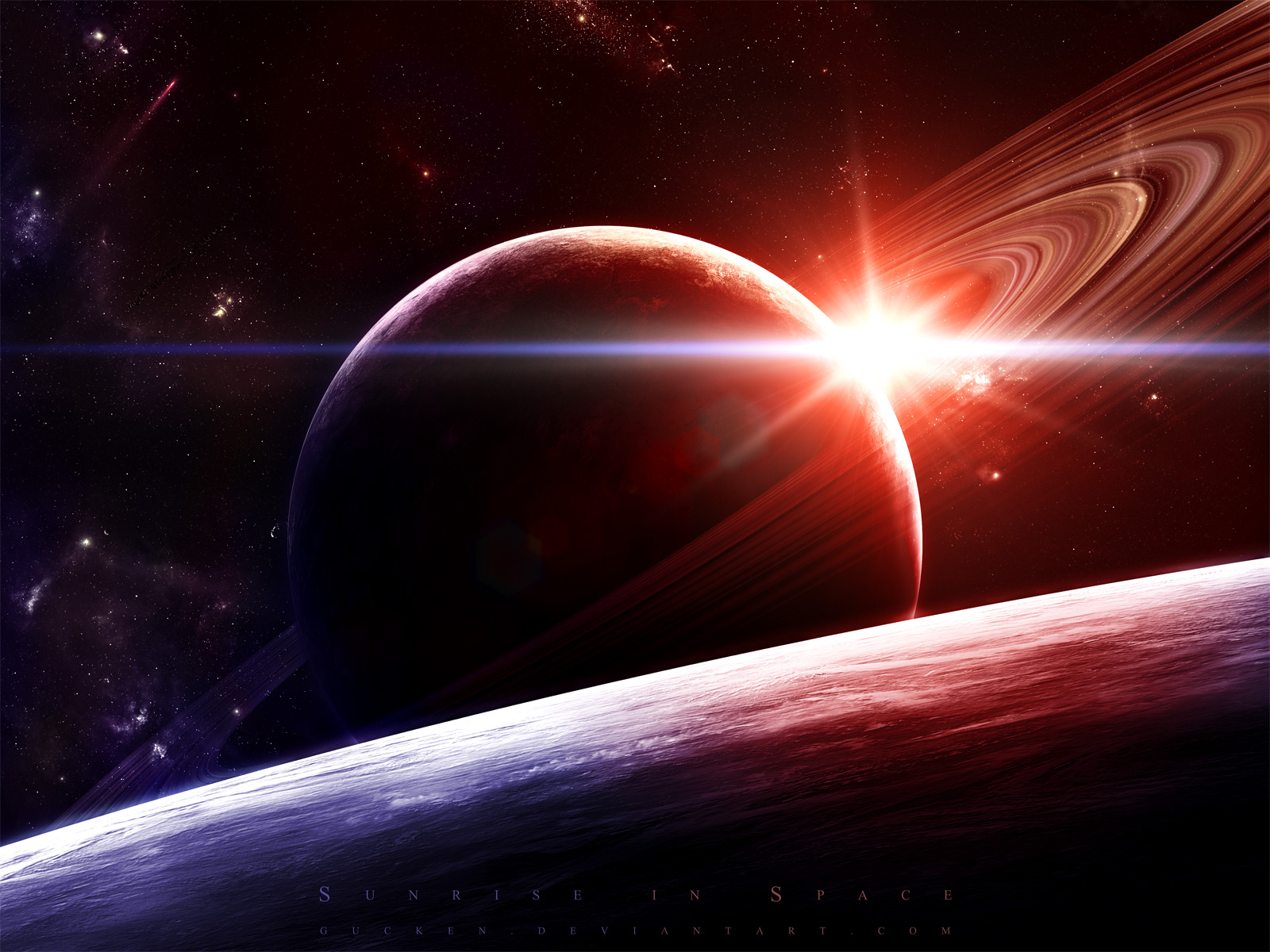 sunrise, Outer, Space, Stars, Planets, Saturn Wallpaper