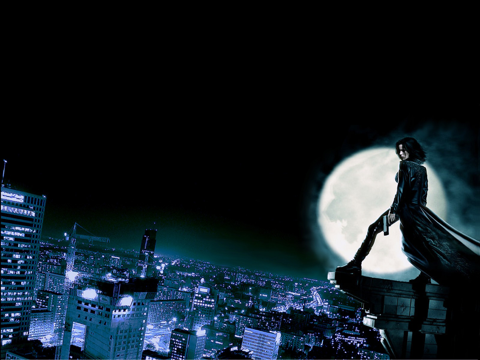 cityscapes, Architecture, Moon, Kate, Beckinsale, Buildings, Underworld, Vampires, Rooftops Wallpaper