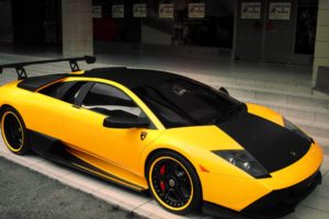 yellow, Cars, Lamborghini, Stripes