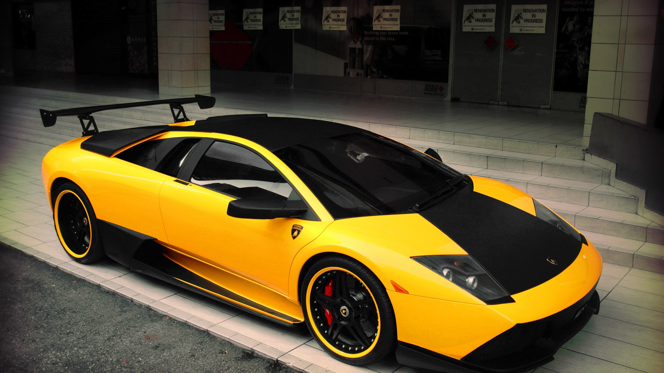 yellow, Cars, Lamborghini, Stripes Wallpaper