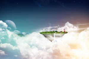 clouds, Lighthouses, Fantasy, Art, Floating, Islands, Waterfalls