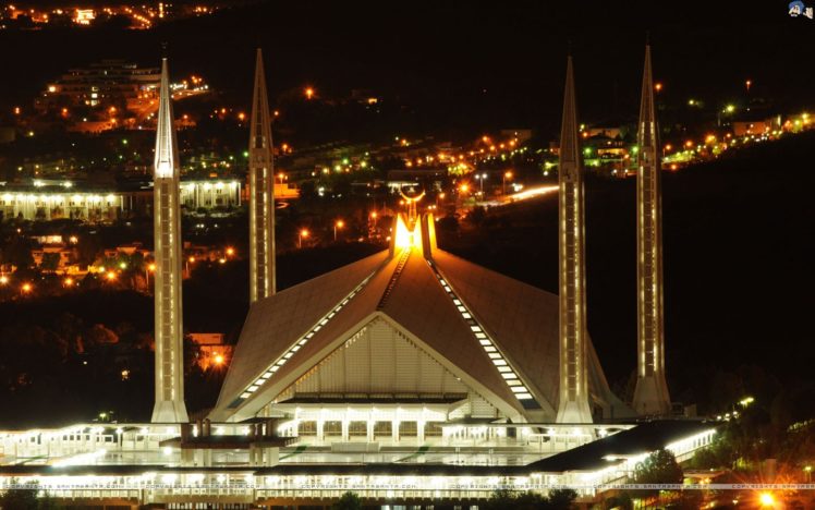 night, Architecture, Buildings, Islam, Mosques, Faisal, Mosque HD Wallpaper Desktop Background