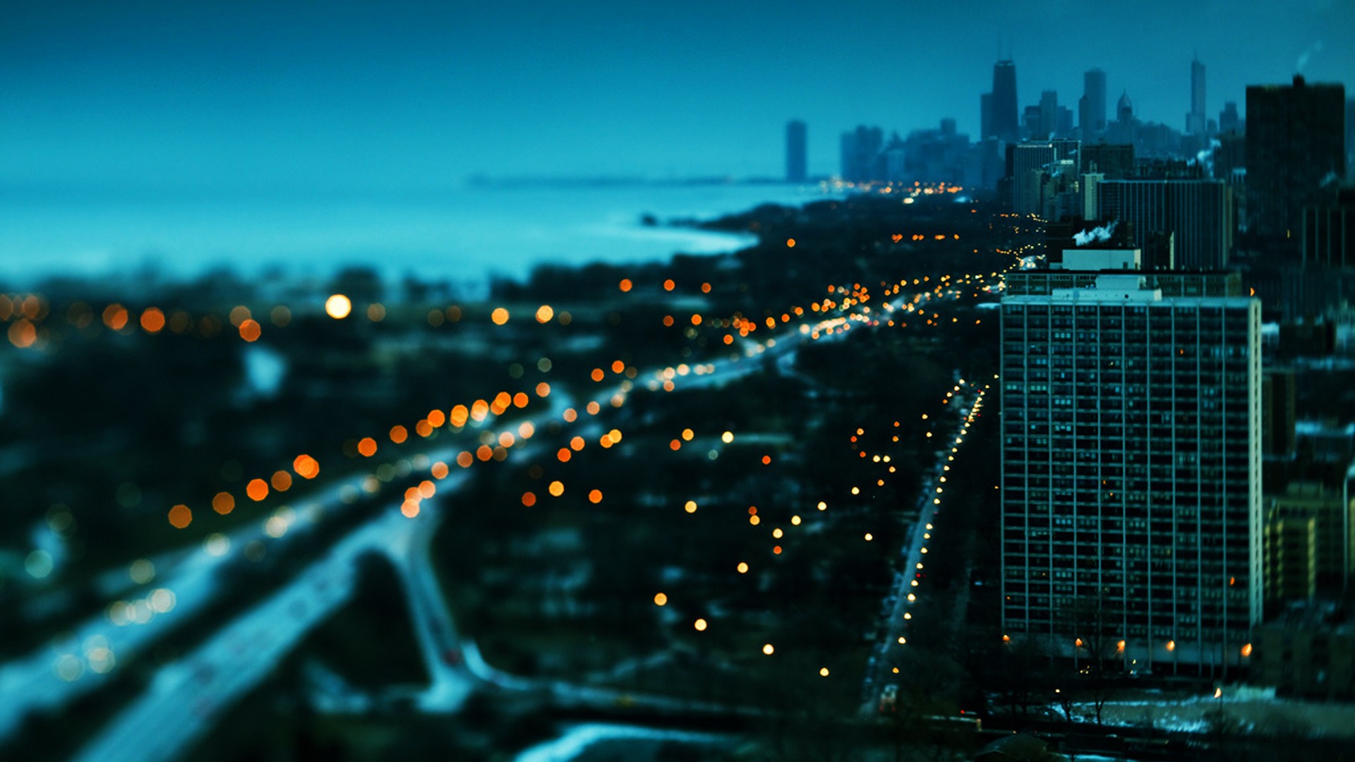 sunset, Cityscapes, Chicago, Towns, Skyscrapers, Bokeh, Lake, Shore, Drive Wallpaper