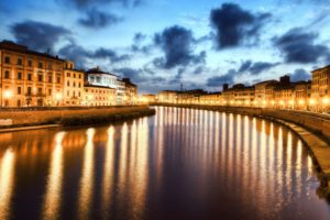 cityscapes, Night, Lights, Pisa, Italy, Rivers