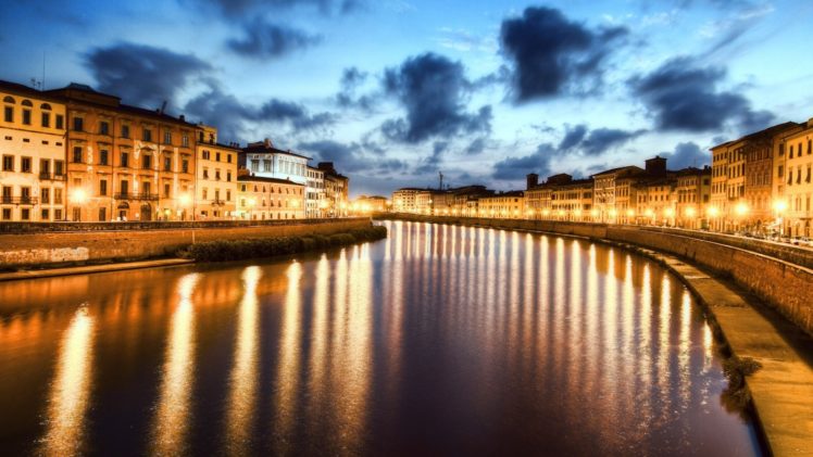 cityscapes, Night, Lights, Pisa, Italy, Rivers HD Wallpaper Desktop Background