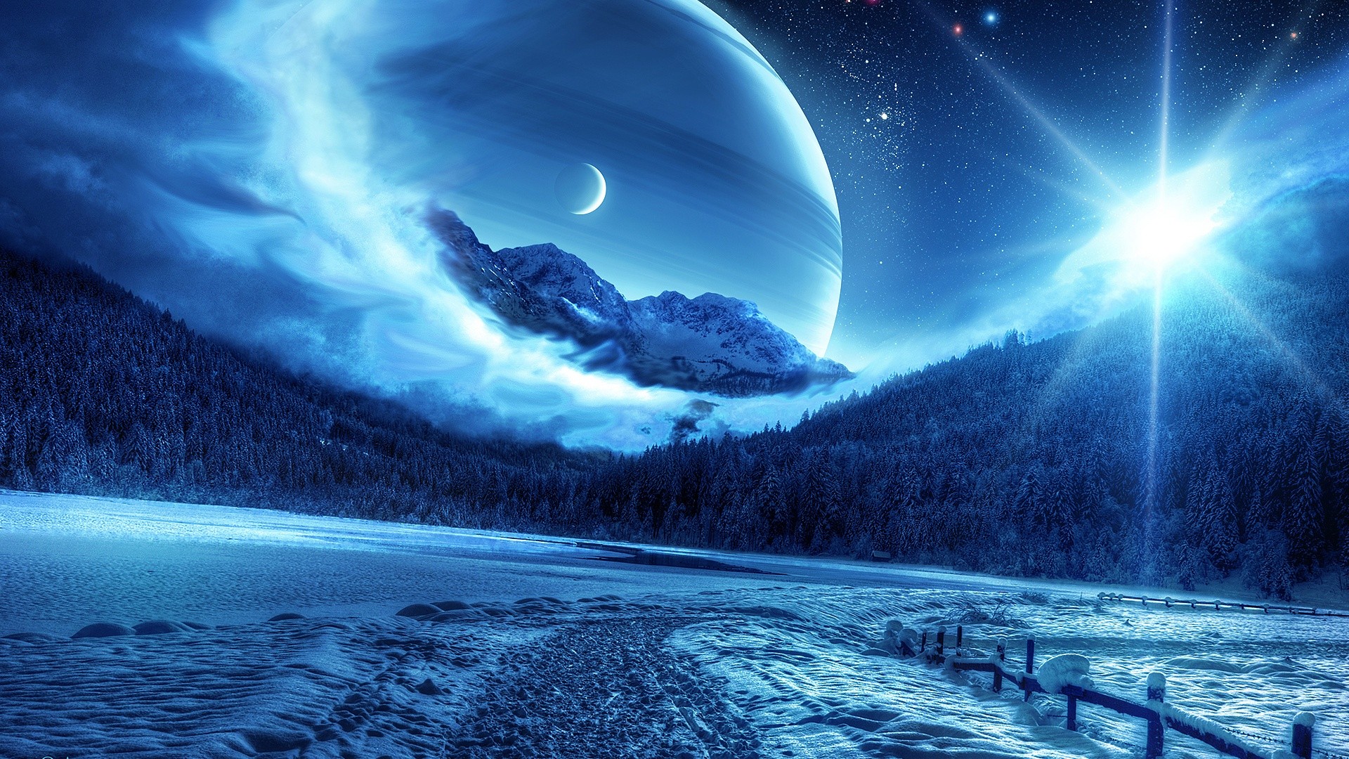 winter, Forests, Design, Fantasy, Art, Digital, Art, Space, Creative Wallpaper