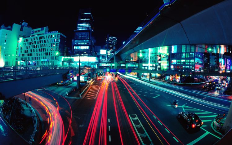 light, Tokyo, Cityscapes, Streets, Night, Buildings, Traffic, Long, Exposure, Fisheye, Effect, Light, Trails, Shibuya HD Wallpaper Desktop Background