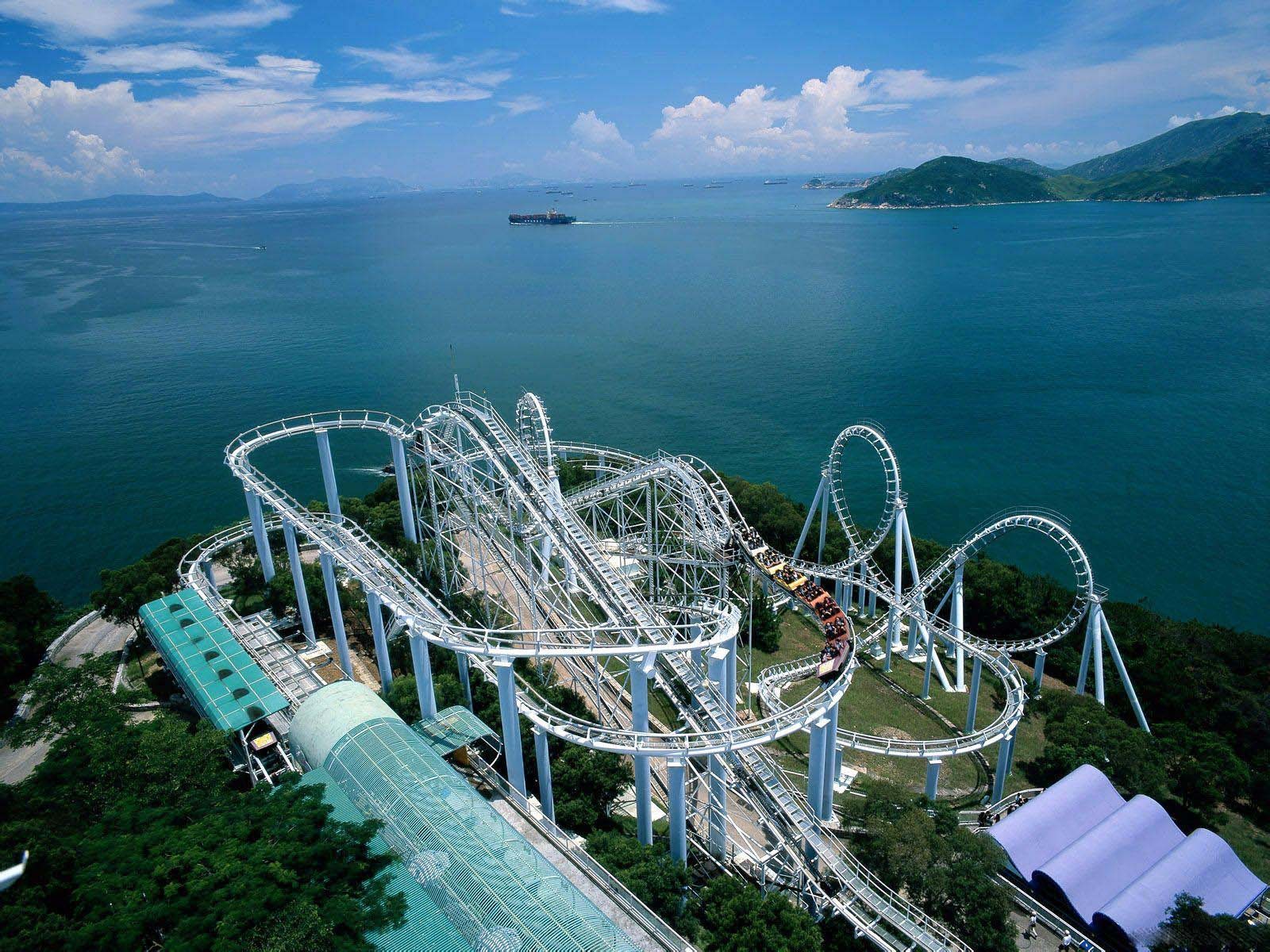 water, Clouds, Landscapes, Roller, Coasters Wallpaper