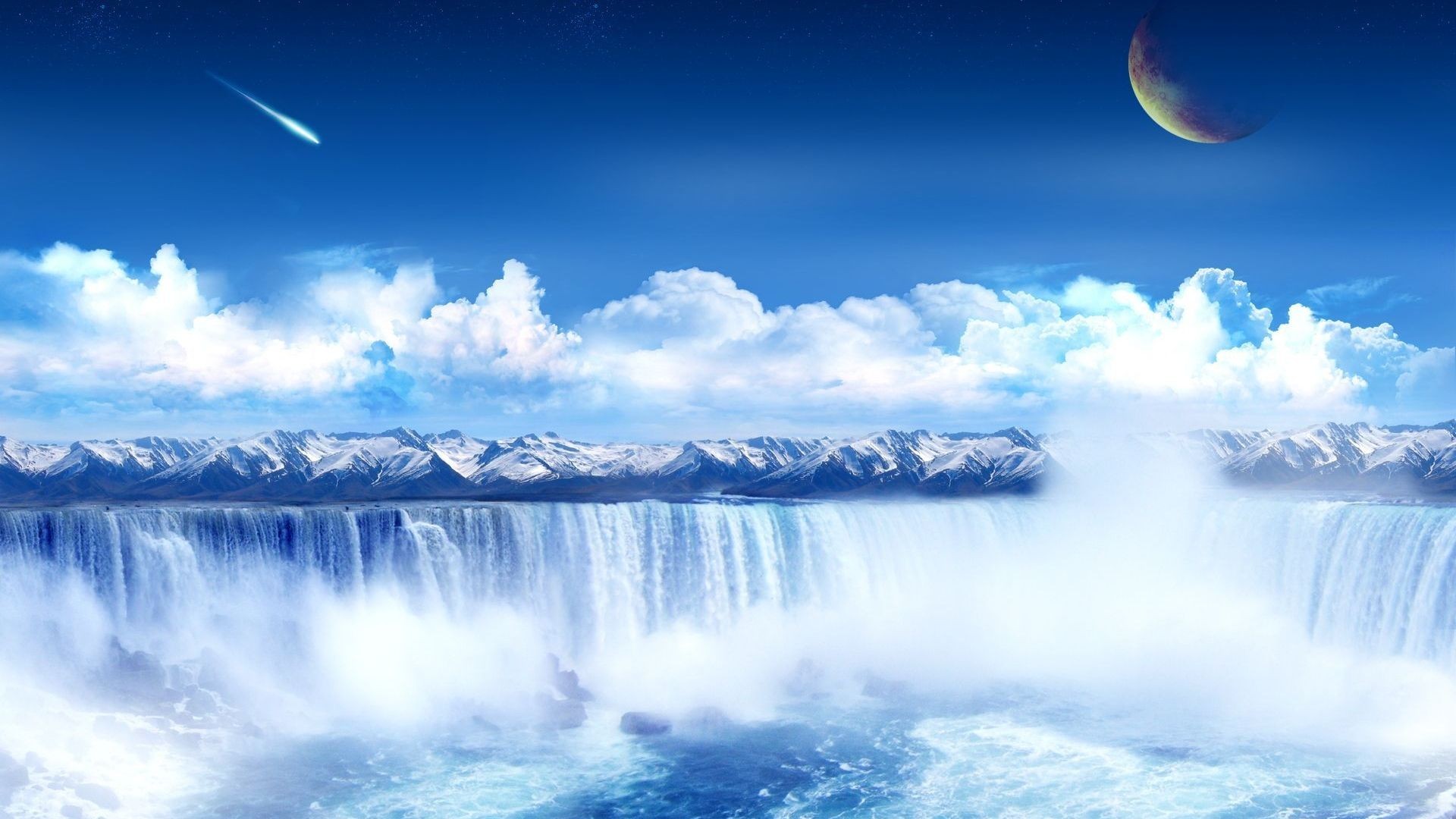 mountains, Clouds, Landscapes, Nature, Skylines, Planets, Comet Wallpaper