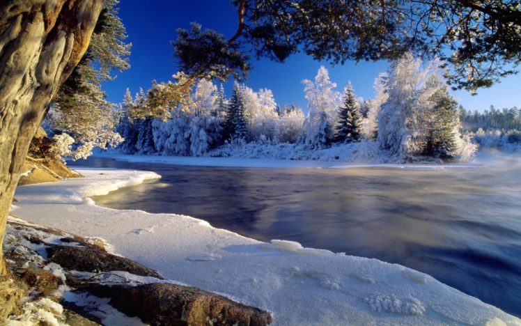 water, Landscapes, Nature, Snow, Trees HD Wallpaper Desktop Background