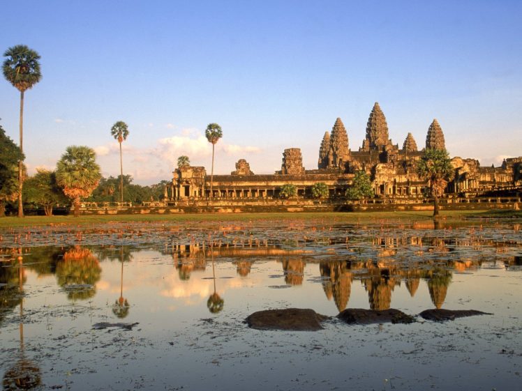 sunset, Cambodia, Angkor, Wat HD Wallpaper Desktop Background