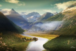 green, Abstract, Mountains, Artwork, Rivers