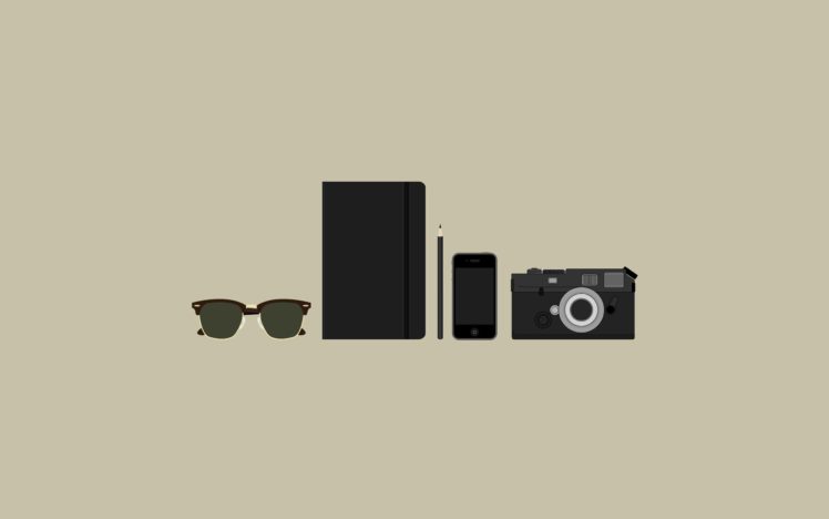 minimalistic, Sunglasses, Cameras, Iphone, Pencils, Simple, Pda HD Wallpaper Desktop Background