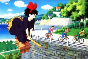water, Beach, Trees, Dress, Bicycles, Grass, Houses, Fields, Brooms, Bows, Studio, Ghibli, Kikiaeus, Delivery, Service, Witches