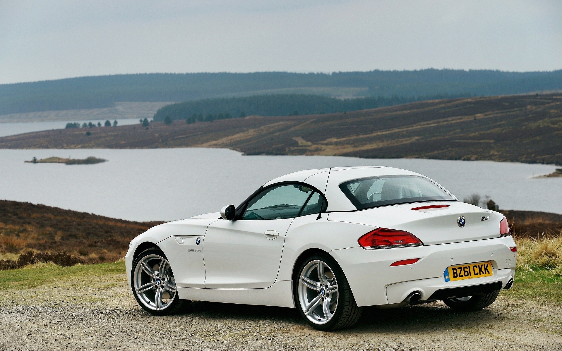 water, Landscapes, White, Cars, Hills, Scenic, Vehicles, Bmw, Z4, Rivers, Skyscapes Wallpaper