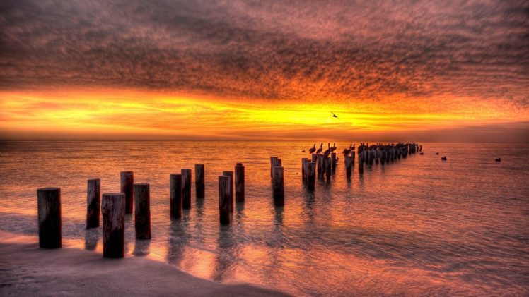 sunset, Landscapes, Nature, Seascape, Sea, Beaches HD Wallpaper Desktop Background
