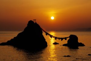 japan, Sunrise, Rocks