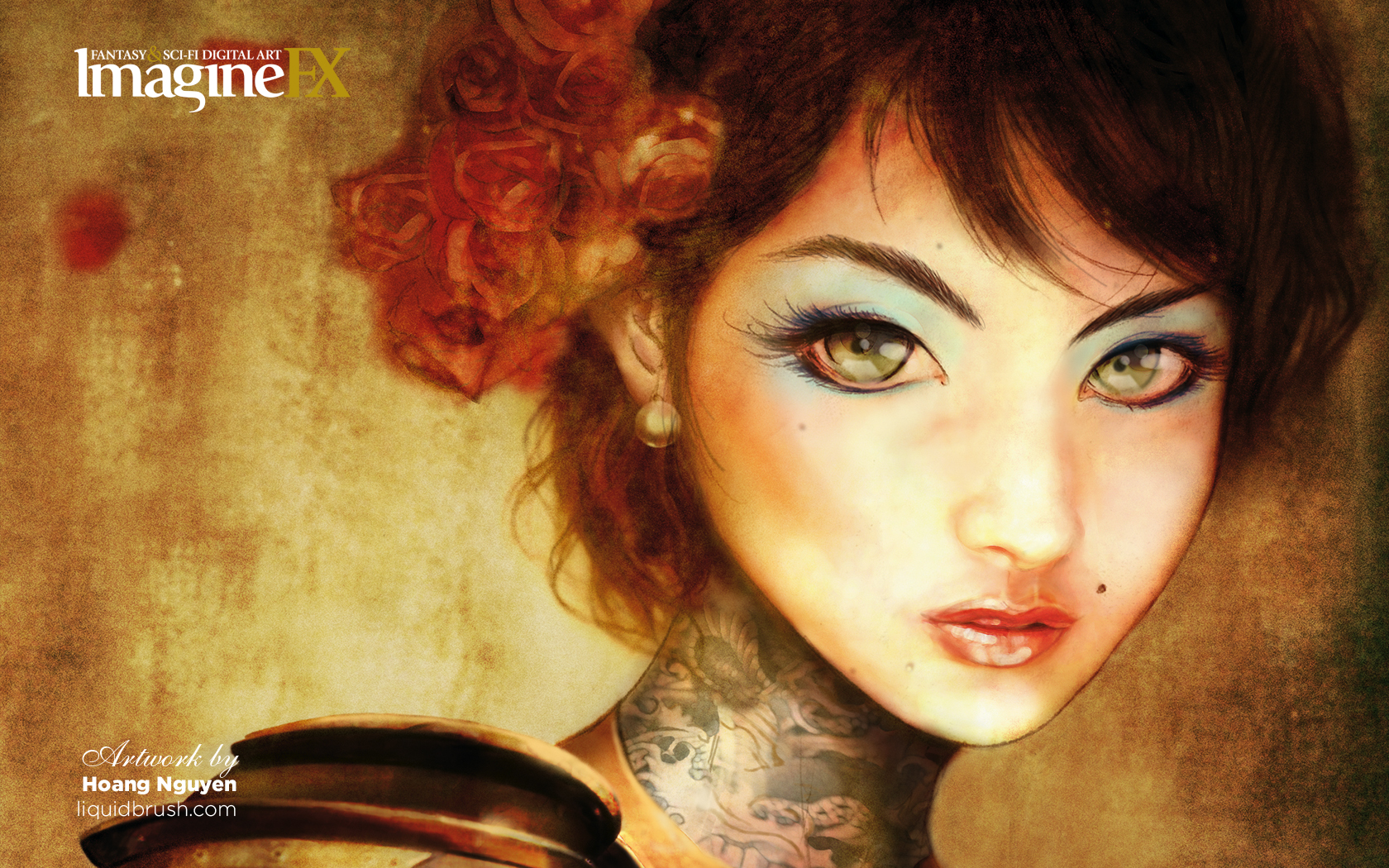 tattoos, Women, Green, Eyes, Fantasy, Art, Wizards, Flower, In, Hair, Imagine, Fx Wallpaper